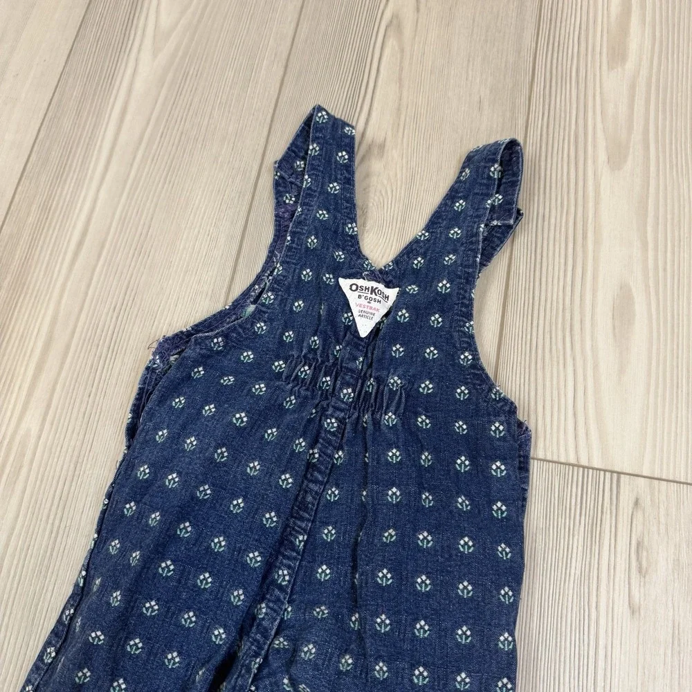 Vtg 1980s Oshkosh‎ Vestbak 12M Romper Overalls Flower USA Denim Embroidered
